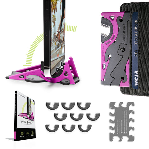 Pocket Tripod Pro by Geometrical card-size phone tripod Thunder-Pink Thumbnail Pink Retail Universal Kit retail Package angle adjustment iphone credit card wallet stand #color_thunder