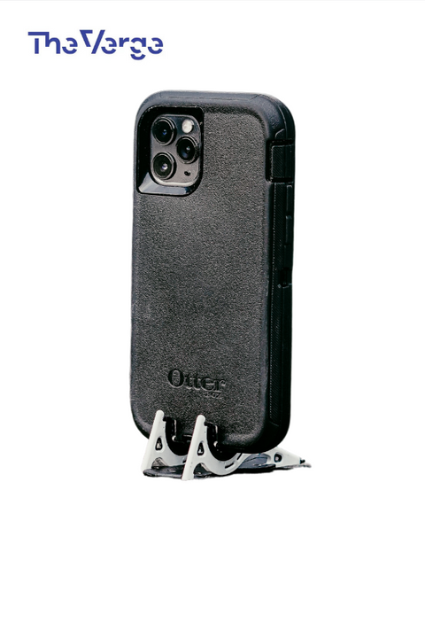 iphone in a thick otterbox case on a pocket tripod