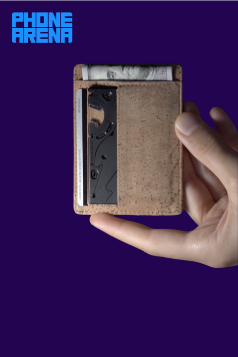 A pocket tripod in card format in a wallet