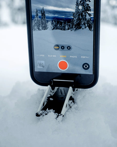 An iPhone on a Pocket Tripod in the snow